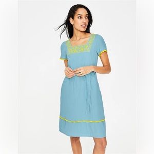 NWT Boden Bernadette Embroidered Dress Blue Yellow Size US 12
